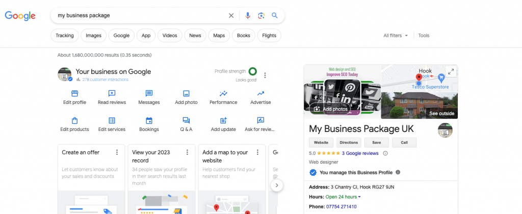 Google My Business profile picture to show example of seo website